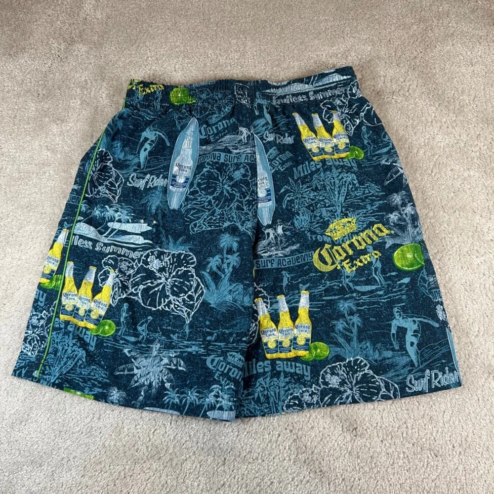 VTG Corona Extra Swim Trunks Mens 34 Blue Tropical Beer Board Shorts Surf Rider